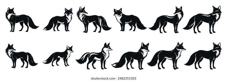 set of vector fox silhouette 