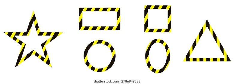 Set vector Frame from black and yellow AttentionTape. Vector illustration of Dangerous Lines empty border isolated transparent background. Perfect for social media reels stories photot decor EPS 10