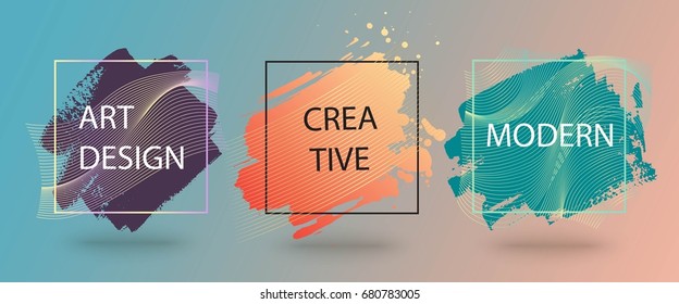 Set of vector frame with hand drawn brush strokes. Stylish modern background with gold waves. Design element for text, flyer, business card, invitations, gift card, brochure.