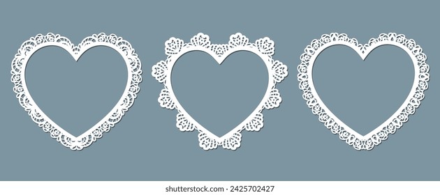 Set vector frame with lace border in the shape of a heart