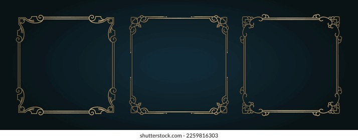 set vector, frame vintage gold