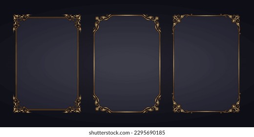 set vector, frame vintage gold