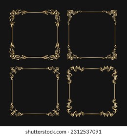 set vector, frame vintage gold