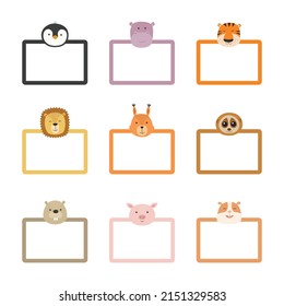 Set of vector frames with animals. Children photo frame animal