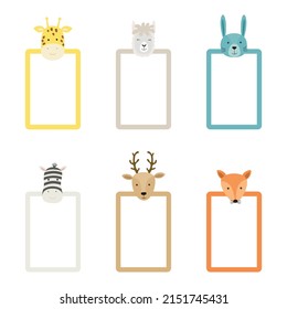 Set of vector frames with animals. Children photo frame animal