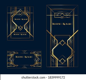 a set of vector frames in art deco style with golden elements 