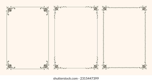 Set of vector frames borders art deco. Floral frames for invitations, documents, weddings.