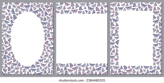 Set of vector frames with butterflies. Frames for wedding invitation, beauty salon, scrap paper, certificate.