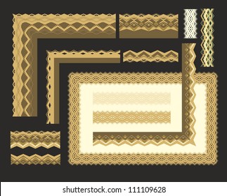 Set of vector frames, chains, ornamental borders on dark background
