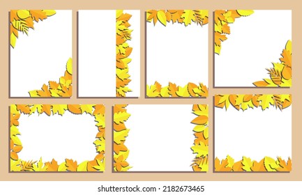 Set Of Vector Frames With Leaves In Papercut Style