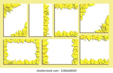 Set Of Vector Frames With Leaves In Papercut Style