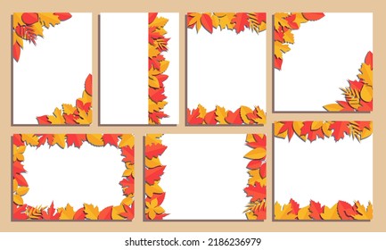 Set Of Vector Frames With Leaves In Papercut Style