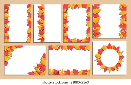 Set Of Vector Frames With Leaves In Papercut Style