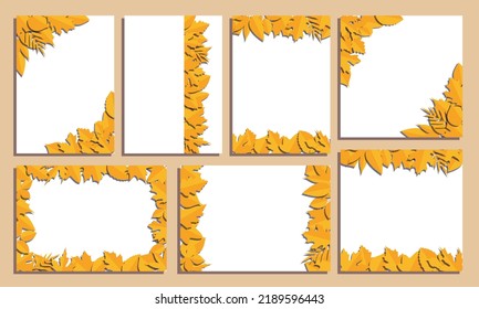 Set Of Vector Frames With Leaves In Papercut Style