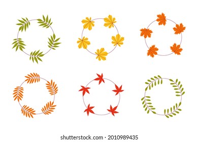 A set of vector frames made of autumn leaves on a white isolated background