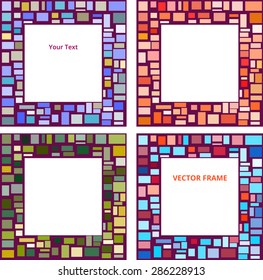 Set of vector frames. Multicolored squares lined with a mosaic, eps10.