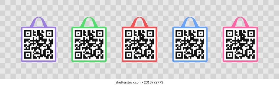 Set of vector frames of qr code and shopping bag vector design. Scanning barcode banner graphic design