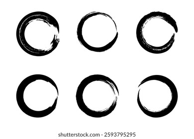 A set of vector frames with rough, hand-drawn circle strokes. Abstract elements for circular logo design.