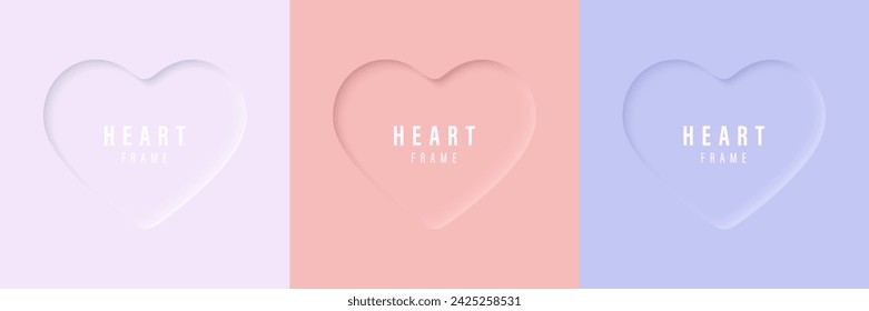 Set of vector frames in the shape of hearts in peach and blue shades. Shadow frames for text, creating various designs. Happy Valentine's Day