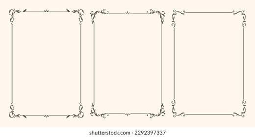 Set of vector frames with swirls and leaves. Vector ornamental frames.