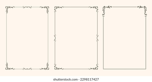 Set of vector frames with swirls and leaves. Set of calligraphic frames