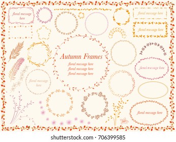 A set of vector frames of various flowers and plants in autumn colors. 