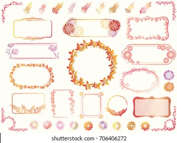 A set of vector frames of various flowers and plants in autumn colors. 