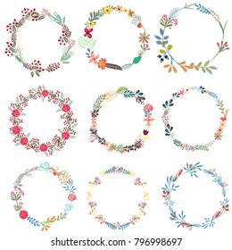 Vector Watercolor Wreaths Separate Floral Elements Stock Vector ...