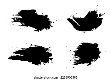 Set of vector freehand brush strokes on white background. Collection of black ink strokes.