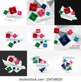 Set of vector fresh business abstract infographics on 3d triangular background