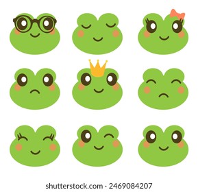 Set of vector frog logo with smile or frog mascot illustration template