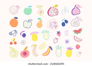 Set of vector fruit elements isolated on white background. Vector illustration in cartoon style