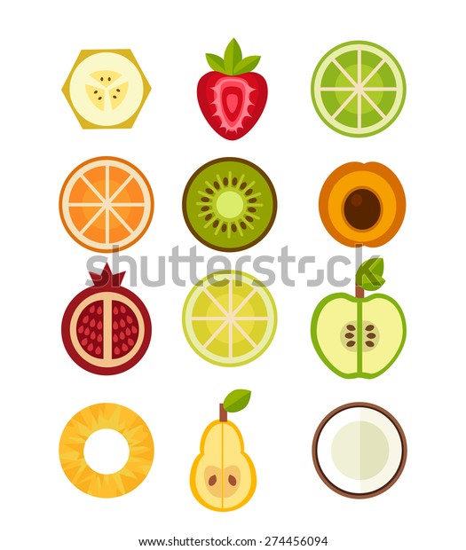 Set Vector Fruit On White Background : image vectorielle de stock