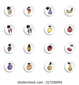 Set of vector fruits and berries. Hand drawn fruits and berries icons.