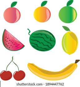 Set Vector Fruits icon illustration sicker design.