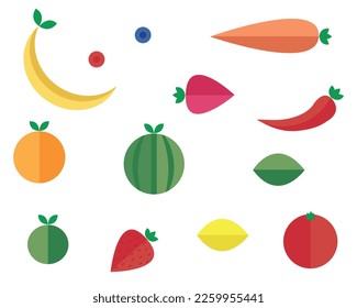 Set of vector fruits and vegetables
