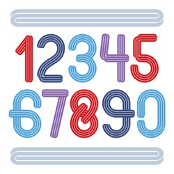 Set Of Vector Funky Rounded Numbers Made With Parallel Lines, Can Be Used For Logo Creation In Entertainment Business.