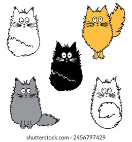 set of vector funny hand drawn cats on a white background