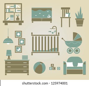 set of vector furniture icons for nursery