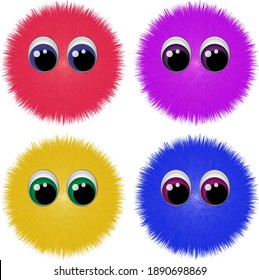 Set of vector furry characters. Vector monsters icons with eyes without background.