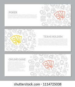 Set of vector gambling and casino horizontal banners with icon pattern. Vector illustration