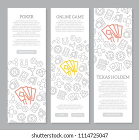 Set of vector gambling and casino vertical banners with icon pattern. Vector illustration