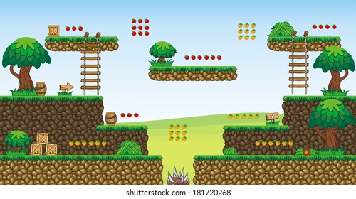 A set of vector game asset, contains ground tiles and several items / objects / decorations, used for creating mobile games