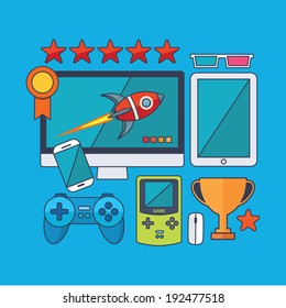 Set of vector game concept design flat line