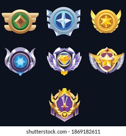 Set of Vector Game Medal Set For Winners.Game Golden, Silver, Bronze Medal. Vector Illustration, Vector round assets for game design.Award vector illustration.