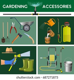 Set of vector garden tools and accessories.