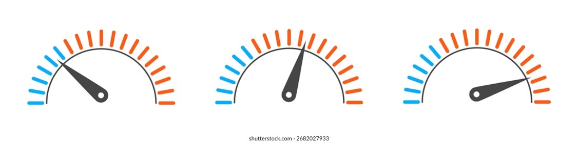 Conjunto de iconos de medidor de Vector y velocímetro para medir el rendimiento