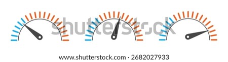 Set of vector gauge and speedometer icons for performance measurement