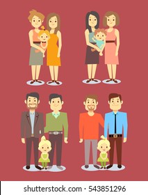 Set of vector gay LGBT happy families