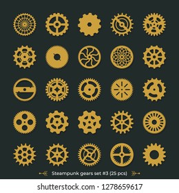 Set of vector gears on dark green background Steampunk cogwheels victorian era illustration design elements great for laser or vinyl cut